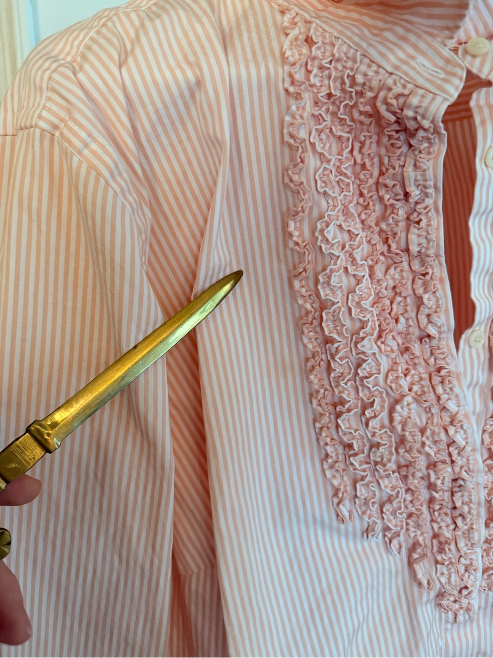 100% cotton RL Ruffle-Front Button-Down Blouse - Picture 10 of 13